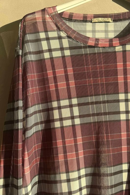 Bobby Mesh Layering Top Tartan 2 Burgundy